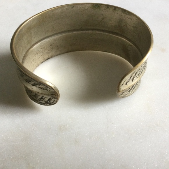 Vintage Silver & Brass Etched Cuff Bracelet - Picture 2 of 6